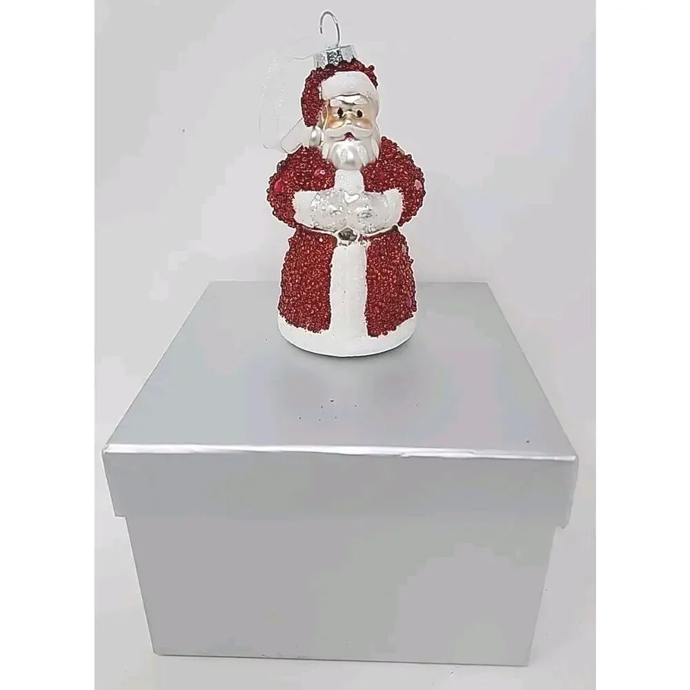 Valerie Parr‎ Hill Glitter Santa Christmas ornaments in box U269C